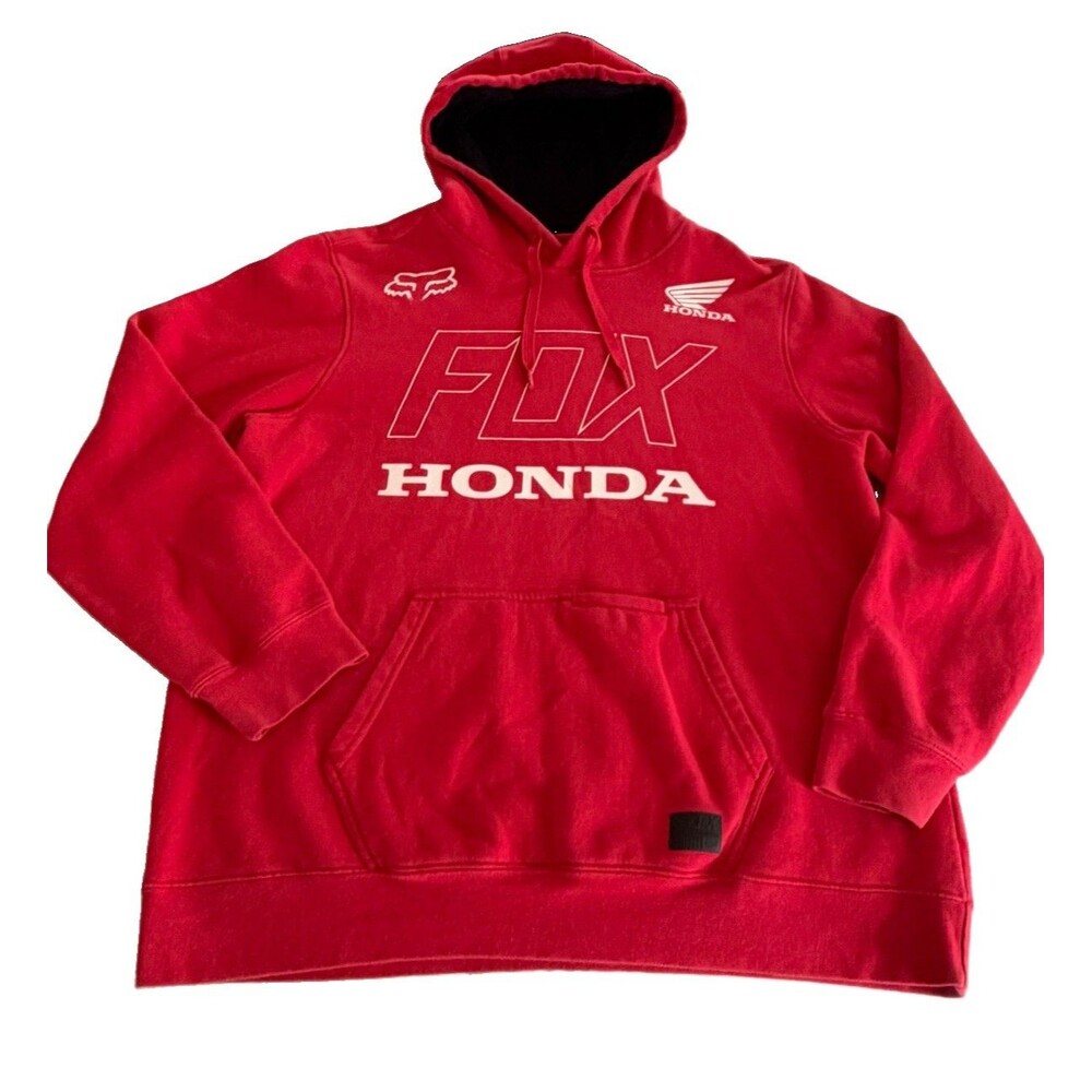 Fox Racing x Honda Hoodie Red Fleece Pullover Sweatshirt Men’s XL Motocross Y2K